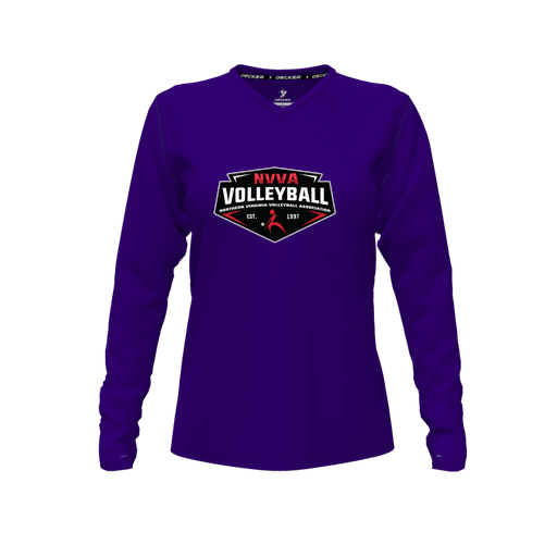 [FTLVCFPP-FYXS-LOGO1] Decker Comfort T-Shirt (Female Youth XS, Purple, V Neck, Logo 1, Long Sleeve)