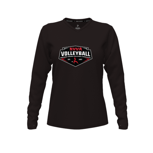 [CUS-DFW-TEES-PER-VNK-LSL-BLK-FYXS-LOGO1] Performance T-Shirt (Female Youth XS, Black, V Neck, Logo 1, Long Sleeve)